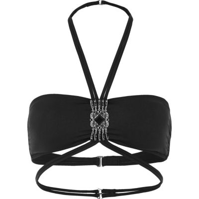 Black halter neck bandeau strappy bikini